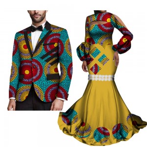 2 Piece Set African Print Couples Clothing for Lovers Men’s Blazer Women’s Maxi Dress WYQ273