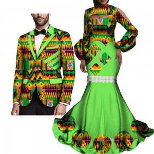 2 Piece Set African Print Couples Clothing for Lovers Men’s Blazer Women’s Maxi Dress WYQ273