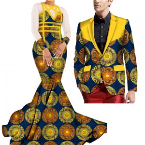 African Bazin Riche Dresses for Couples Mermaid Dashiki African Couple Clothing 2 Pieces Set WYQ275
