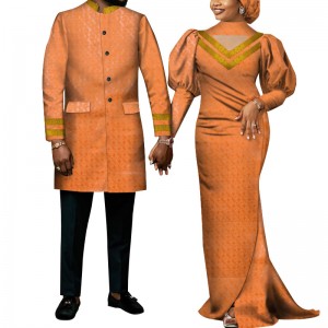 2 Pieces Set Couples’s Traditional African Dashiki Clothing for Men Shirt Women Maxi Dress WYQ713