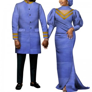 2 Pieces Set Couples’s Traditional African Dashiki Clothing for Men Shirt Women Maxi Dress WYQ713