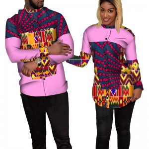 Bazin Couples Clothes Women and Men Patchwork Print Shirt for WYQ235