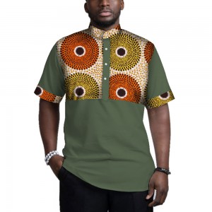 Men Short Sleeve Top Tees African Clothes for Bazin Riche Casual Mens Print Patchwork Shirts WYN781