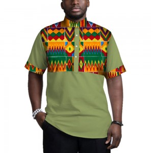 Men Short Sleeve Top Tees African Clothes for Bazin Riche Casual Mens Print Patchwork Shirts WYN781