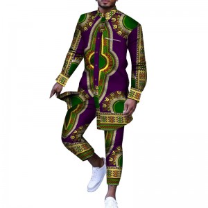 African Print Dashiki Casual Men Outfit for Top Tee Shirts and Trousers Pant Set WYN778