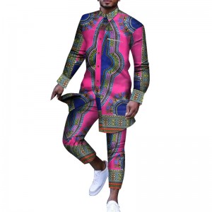 African Print Dashiki Casual Men Outfit for Top Tee Shirts and Trousers Pant Set WYN778