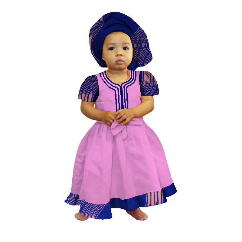 African Print Dresses Baby Girls Tutu Dresses with Headwrap 100% Cotton Kids Clothing WYT229 Featured Image