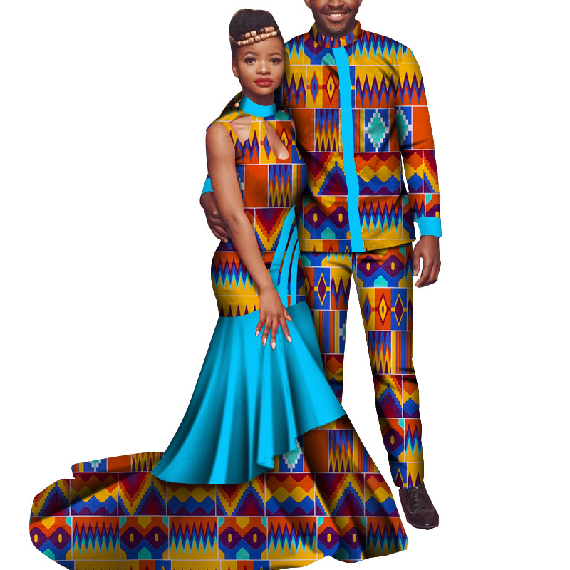African Dashiki Couple Clothes Suits for women Long Dresses and Men Shirt Pant Set WYQ328 Featured Image