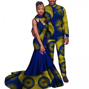 African Dashiki Couple Clothes Suits for women Long Dresses and Men Shirt Pant Set WYQ328