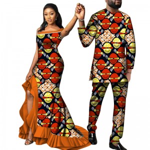 Africa Style Couples Clothing for Sweet Lovers Bazin Long Women Dress & Mens Sets Dashiki DIY Wedding Clothing WYQ564