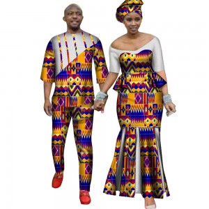 Africa Style Couples Clothing for Sweet Lovers Bazin Long Women Dress & Mens Sets WYQ314