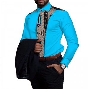 Casual 100% Cotton Mens Shirt African Clothing Dashiki Patchwork Print Shirt with WYN81
