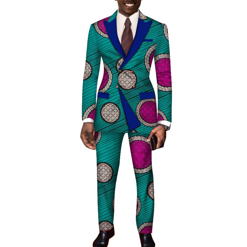 Man Blazer+Pants 2 Pieces Set Ankara Print Suits for Custom Wedding Dashiki Outfits WYN252 Featured Image