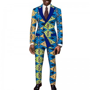 Man Blazer+Pants 2 Pieces Set Ankara Print Suits for Custom Wedding Dashiki Outfits WYN252