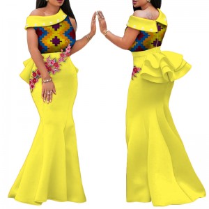 African Print Dresses Women Bazin Riche Applique Draped Long Dresses Party with WY444