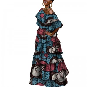 2 Pieces Set African Outfits for Women Print Blouse and Long Skirts WY8555