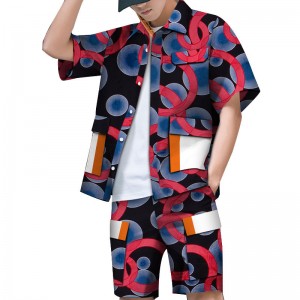 Summer Men African Suits Print Short Sleeve Shirt and Short Pants for Patchwork Clothes Wyn868