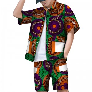 Summer Men African Suits Print Short Sleeve Shirt and Short Pants for Patchwork Clothes Wyn868