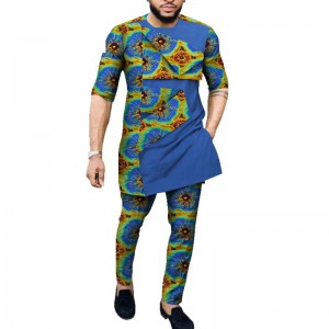100% Cotton  African Style Clothing Mens Print Clothes for Patchwork Top and Long Pants Sets  WYN1054