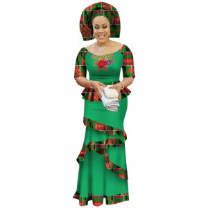 Private Custom African Dashiki Women Dress for Suits Half Sleeve Tops and Long Print Skirt Large Size WY2412