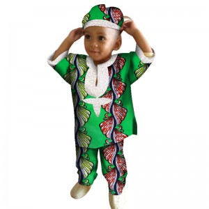 African Clothes for Kids Short Sleeve Shirt Tops and Pants and Hats with WYT253
