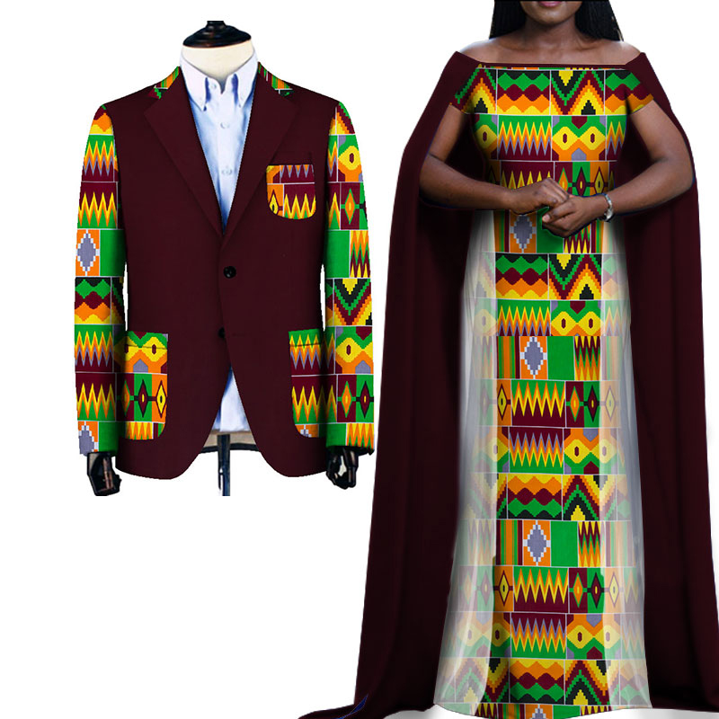 Two Piece Set African Dashiki Print Couple Clothing for Lovers Men’s Blazer and Women’s Party Wedding Dress Plus Size WYQ270 Featured Image