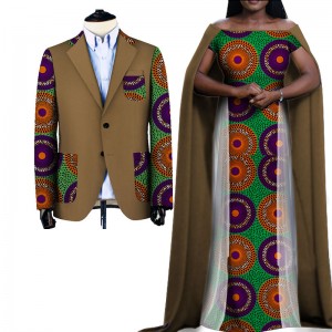 Two Piece Set African Dashiki Print Couple Clothing for Lovers Men’s Blazer and Women’s Party Wedding Dress Plus Size WYQ270