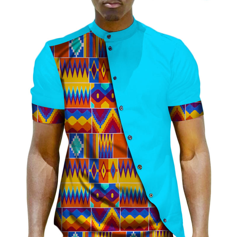 Men African Clothing Dashiki Men Top Shirt for Bazin Riche Patchwork Button Top Shirt WYN22 Featured Image