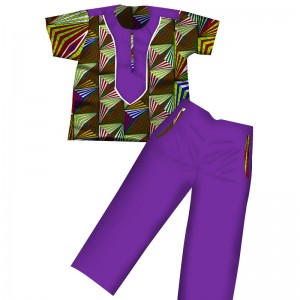 Boys Clothes African Short Sleeves Plus Solid Color Long Pant WYT116