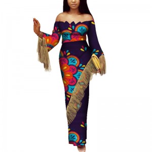 African Dashiki Party Floral Print Dresses Traditional Casual Lady Evening Gown Match Tassel  WY5359