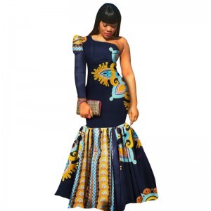 African Fabric Print Dresses One-Shoulder Sleeve Mermaid Maxi Women Dress with WY346
