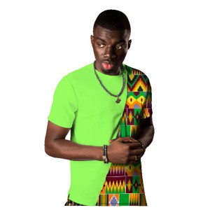 Men Bazin Riche Casual T-shirts for Mens African Print Shirt Traditional Patchwork Tops WYN483