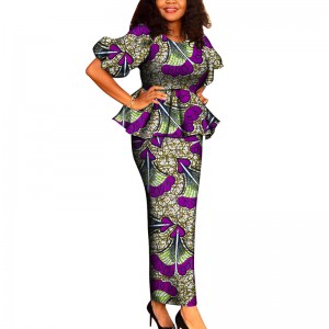 Dashiki African Bazin Riche Draped Tops and Skirt Sets for Women Office Vestidos Clothing WY6707