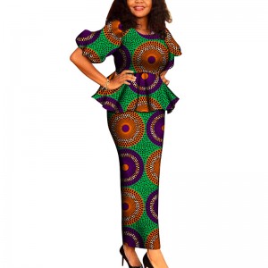 Dashiki African Bazin Riche Draped Tops and Skirt Sets for Women Office Vestidos Clothing WY6707