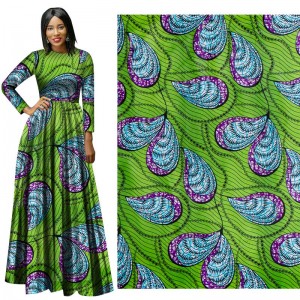 Green Background Farbic Ankara Polyester Patchwork Fabric for Women Party Dress FP6382