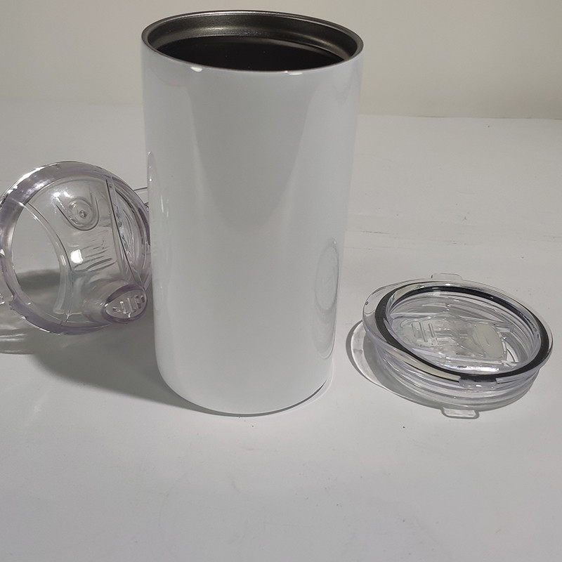 12oz Stainless Steel straight white Sublimation blanks Sippy Cup tumbler with two lids 03