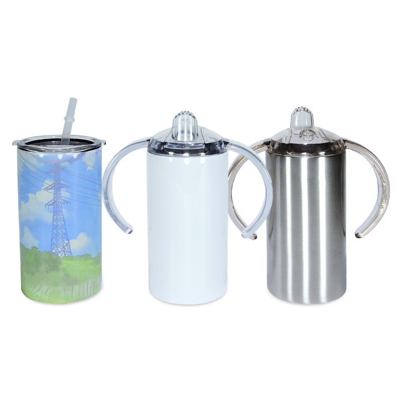 12oz Stainless Steel straight white Sublimation blanks Sippy Cup tumbler with two lids 01
