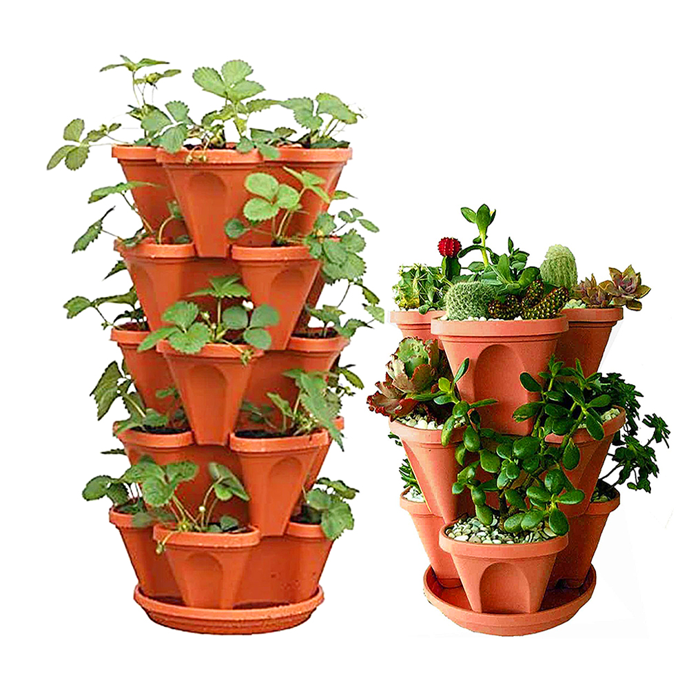 Piantatore verticale impilabile versus vasi di fiori ordinariu