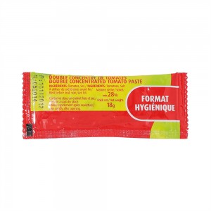 Tomato paste or sauce or ketchup in small pillow sachets