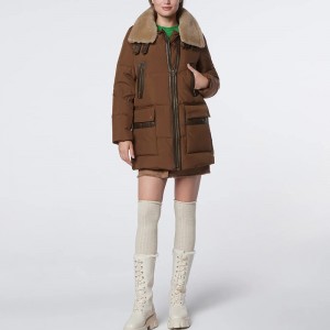 Women Down Jackets Lamb Leather Trimming Real S...