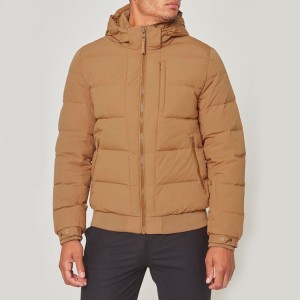 Men Outdoor Light Nylon Brown Hooded Winter Warm Cotton padded jacket Wholesale Custom Logo