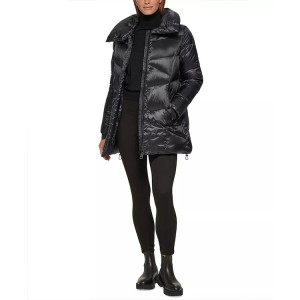 Women’s Chevron Puffer Coat Black Stand Collar Zipper With Button For Wholesale 2023 Winter