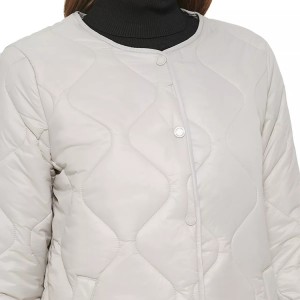 Women Diamond Quilt Down Jackets Stand Collar Front Double Button Patch Pockets For Wholesale Factory