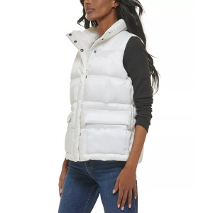 Women’s Box-Quilted Puffer Vest Stand Collar Front Flap Pockets Warming Sleeveless In Factory Wholesale