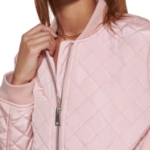 Diamond Quilted Bomber Women Jackets Zip Up Rib Neck Long Sleeve For Wholesale