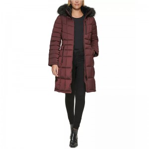 Women’s Puffer Coat High Stretchy Removable Faux-Fur-Trim Hooded Mid-length 100% Polyester For Wholesale
