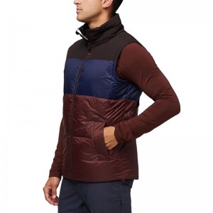 Men’s Down Vest Tightly-Woven Nylon Snap-Up Closure Inside Zipper Pockets Blue Contrast Yellow Color New Fashion Tops