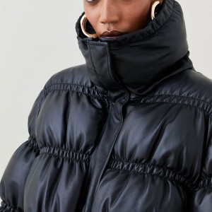 Women Puffer Jackets Chill Dropped Shoulders Bungee Hood Lightweight High-Gloss Woven 100% Nylon Oversized Fitness For Wholesale