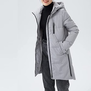 White Women’s Stylish Puffer Down Jacket Winter Two-Way Zipper with Adjustable Drawstring Hood