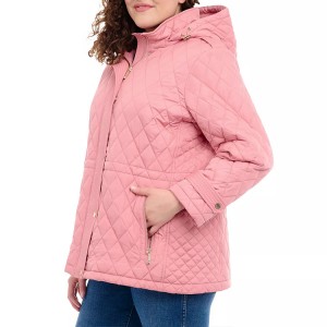 Women’s Quilted Coat  Plus Size Pink Black Zip-off Drawstring Hood Stand Collar In Bulk